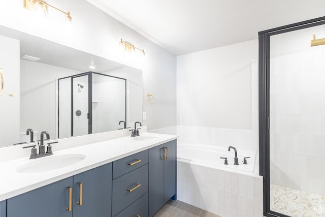 3087 N 2875 W Unit 4, Plain City, UT 84404 - bathroom featuring a stall shower, a garden tub, double vanity, and tile patterned floors