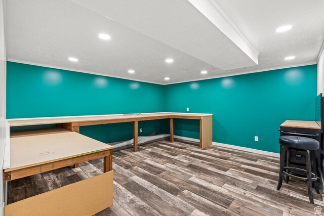 12345 S Redwood Rd, Riverton, UT 84065 - miscellaneous room with wood finished floors, recessed lighting, crown molding, and baseboards