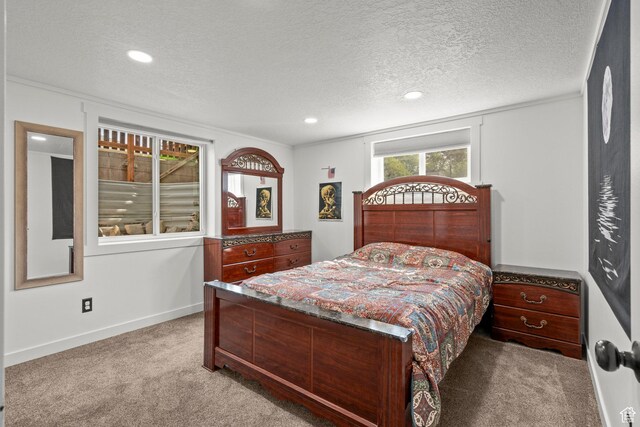 12345 S Redwood Rd, Riverton, UT 84065 - bedroom with carpet, a textured ceiling, baseboards, and recessed lighting