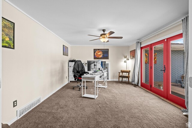 12345 S Redwood Rd, Riverton, UT 84065 - home office featuring carpet, ceiling fan, crown molding, and baseboards