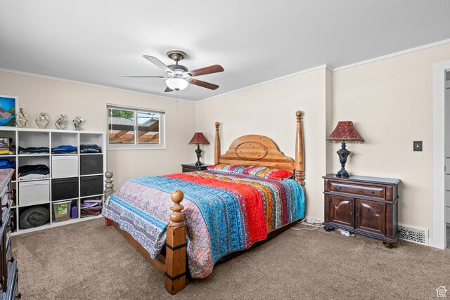 12345 S Redwood Rd, Riverton, UT 84065 - bedroom with carpet, ornamental molding, and ceiling fan