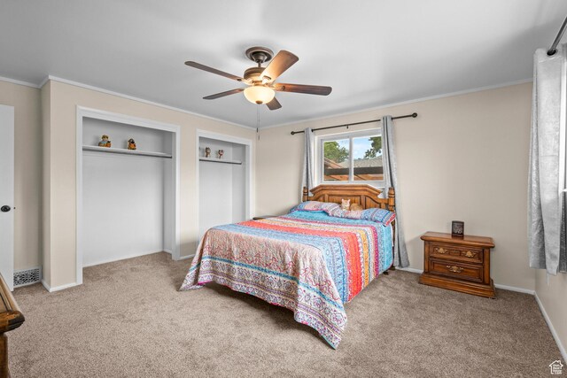 12345 S Redwood Rd, Riverton, UT 84065 - carpeted bedroom featuring a ceiling fan, crown molding, and baseboards