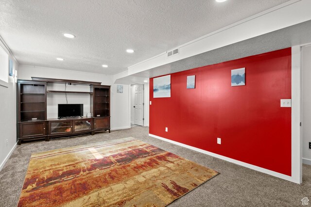 12345 S Redwood Rd, Riverton, UT 84065 - unfurnished living room featuring carpet floors, a textured ceiling, recessed lighting, and baseboards