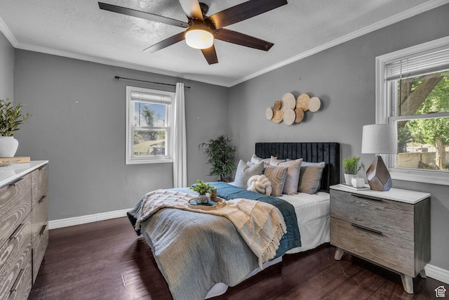 6 W Miller St S, Salt Lake City, UT 84107 - bedroom featuring multiple windows, dark wood finished floors, a textured ceiling, crown molding, and ceiling fan