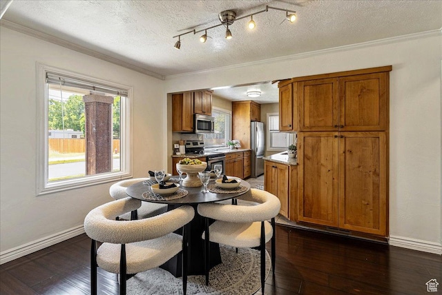 6 W Miller St S, Salt Lake City, UT 84107 - dining room featuring dark wood-style flooring, crown molding, and a textured ceiling