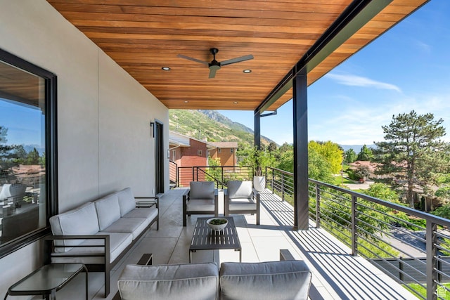 3943 N Foothill Dr, Provo, UT 84604 - balcony with outdoor lounge area, a ceiling fan, and a mountain view