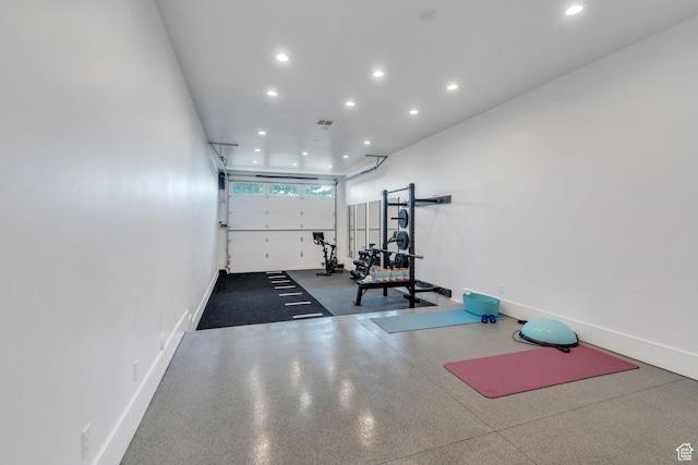 3943 N Foothill Dr, Provo, UT 84604 - exercise area featuring a garage, recessed lighting, and baseboards