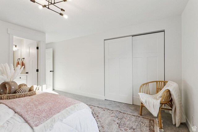 155 W 800 N, Spanish Fork, UT 84660 - carpeted bedroom featuring a closet, baseboards, and a chandelier