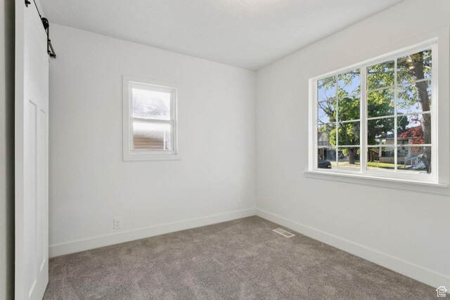 155 W 800 N, Spanish Fork, UT 84660 - unfurnished bedroom with multiple windows, carpet, baseboards, and a barn door