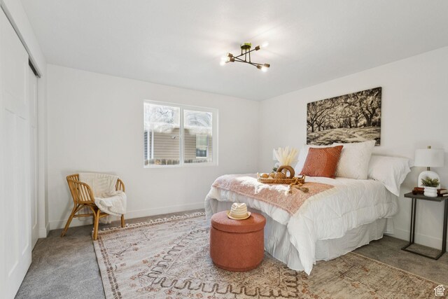 155 W 800 N, Spanish Fork, UT 84660 - carpeted bedroom featuring a chandelier, baseboards, and a closet
