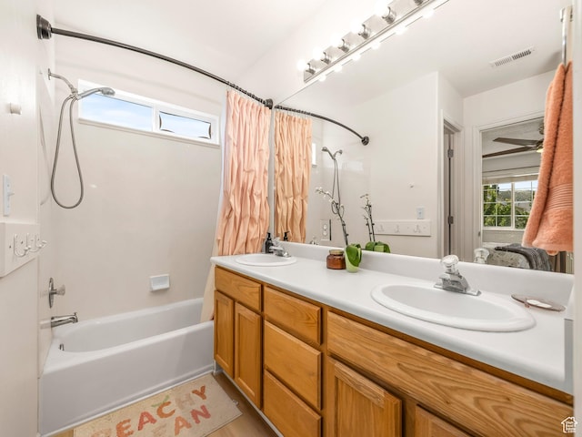 4113 E Cattle Dr, Eagle Mountain, UT 84005 - bathroom featuring shower / bath combination with curtain and double vanity
