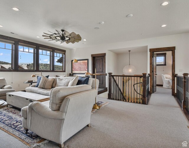 707 N Chimney Rock Rd, Heber City, UT 84032 - living area with recessed lighting, light colored carpet, and a ceiling fan