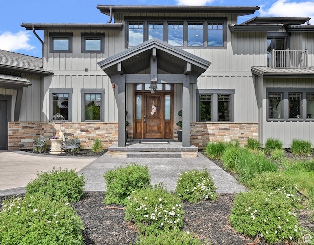 707 N Chimney Rock Rd, Heber City, UT 84032 - property entrance with stone siding and board and batten siding