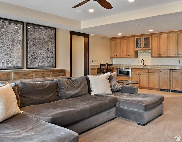 707 N Chimney Rock Rd, Heber City, UT 84032 - living area featuring recessed lighting, a ceiling fan, and light colored carpet