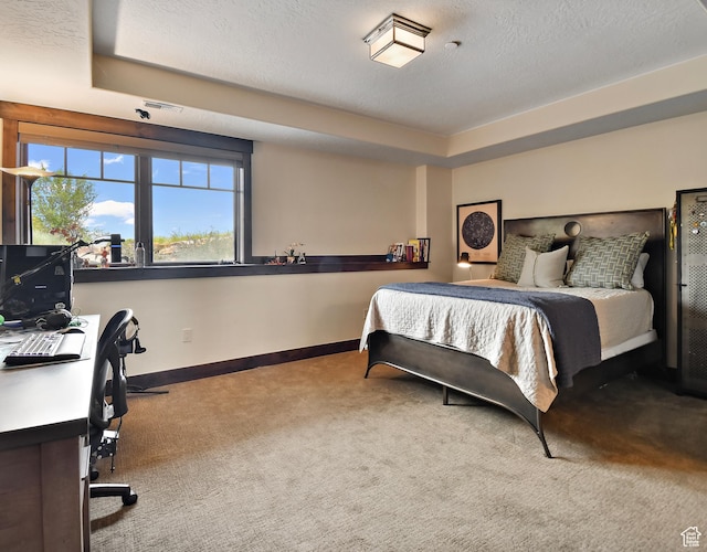 707 N Chimney Rock Rd, Heber City, UT 84032 - carpeted bedroom featuring an office area, baseboards, a textured ceiling, and a raised ceiling