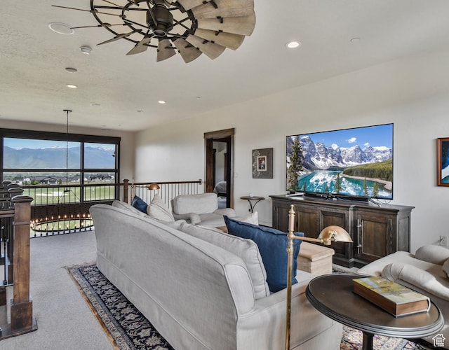 707 N Chimney Rock Rd, Heber City, UT 84032 - carpeted living room featuring ceiling fan and recessed lighting