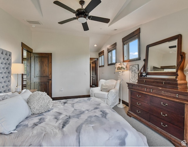 707 N Chimney Rock Rd, Heber City, UT 84032 - bedroom with baseboards, vaulted ceiling, and a ceiling fan