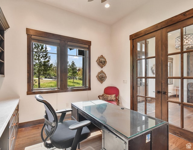 707 N Chimney Rock Rd, Heber City, UT 84032 - home office featuring french doors, light wood-type flooring, recessed lighting, and baseboards