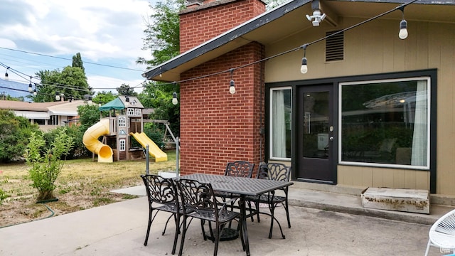 1820 E Meadow Dr S, Cottonwood Heights, UT 84121 - view of patio featuring a playground and outdoor dining space