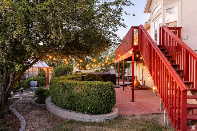 13898 Summerset Cir, Draper, UT 84020 - view of yard featuring stairway, a patio, and a deck