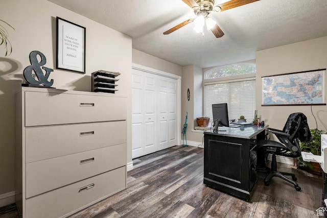 13898 Summerset Cir, Draper, UT 84020 - office featuring dark wood-style flooring, a ceiling fan, and baseboards