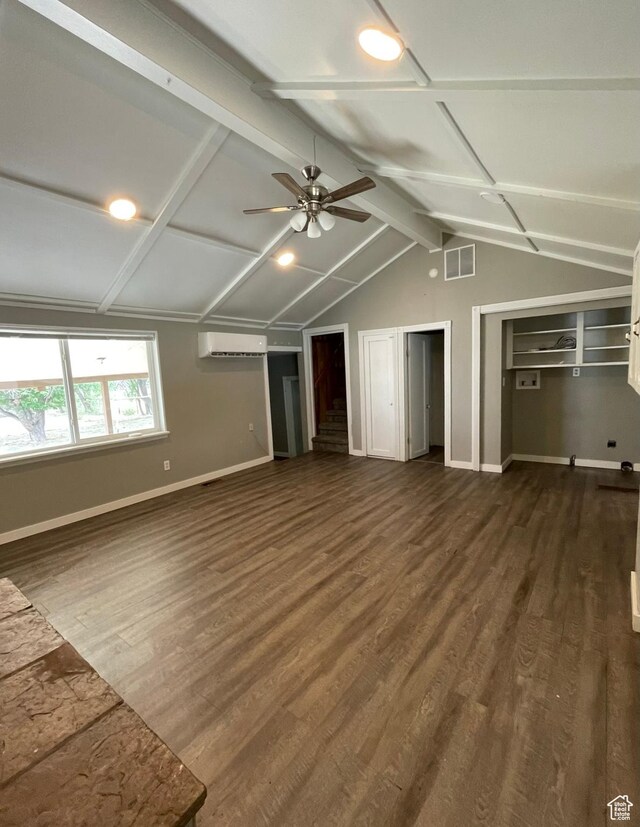947 W 1300 N, Carbonville, UT 84501 - unfurnished living room with a ceiling fan, dark wood-type flooring, baseboards, and a wall unit AC