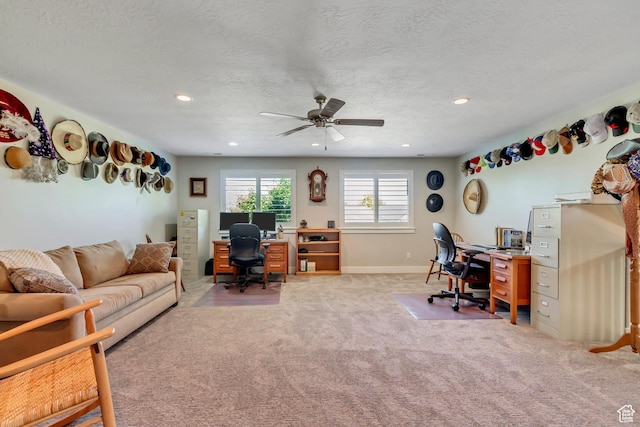 849 N 400 E, Springville, UT 84663 - office with light colored carpet, ceiling fan, recessed lighting, a textured ceiling, and baseboards