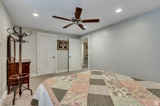 849 N 400 E, Springville, UT 84663 - bedroom featuring recessed lighting, baseboards, light colored carpet, and a ceiling fan