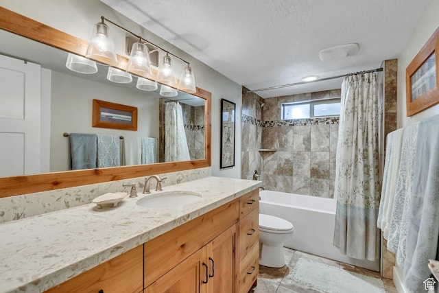 849 N 400 E, Springville, UT 84663 - bathroom with vanity, shower / bath combo, toilet, and a textured ceiling