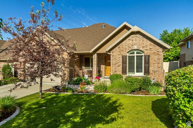 849 N 400 E, Springville, UT 84663 - view of front of home featuring brick siding, driveway, and a front lawn