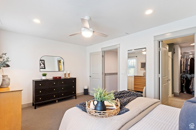 1940 S 200 W Unit 11, Bountiful, UT 84010 - carpeted bedroom featuring a spacious closet, connected bathroom, recessed lighting, and ceiling fan