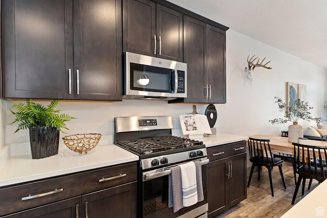 1940 S 200 W Unit 11, Bountiful, UT 84010 - kitchen with stainless steel appliances, light wood-style floors, light countertops, and dark brown cabinetry