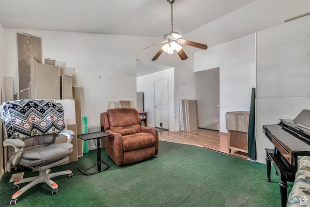 2172 White Pine Rd, Eagle Mountain, UT 84005 - sitting room featuring carpet flooring, ceiling fan, and vaulted ceiling