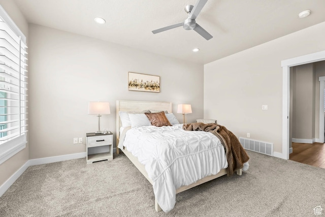 9447 N Arrowhead Dr, Eagle Mountain, UT 84005 - bedroom featuring carpet, multiple windows, recessed lighting, baseboards, and ceiling fan