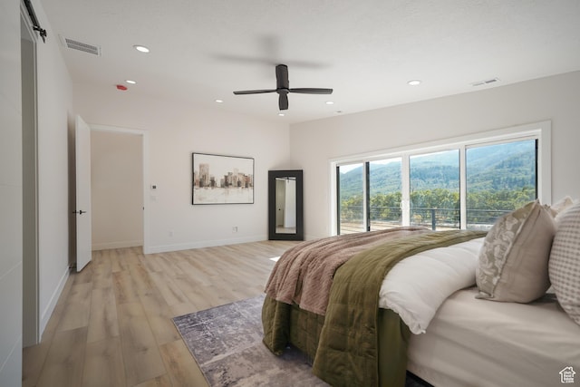 5866 N Fork Rd, Eden, UT 84310 - bedroom featuring light wood-type flooring, recessed lighting, baseboards, and ceiling fan