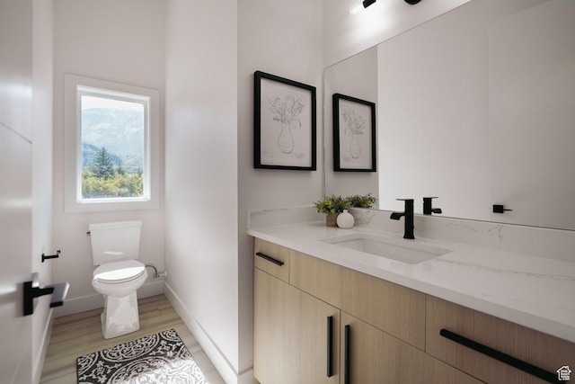 5866 N Fork Rd, Eden, UT 84310 - half bath with toilet, vanity, wood finished floors, and baseboards