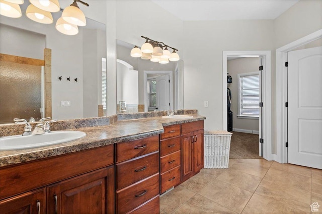 150 N 1015 W, Manti, UT 84642 - bathroom featuring double vanity, a tile shower, and tile patterned floors