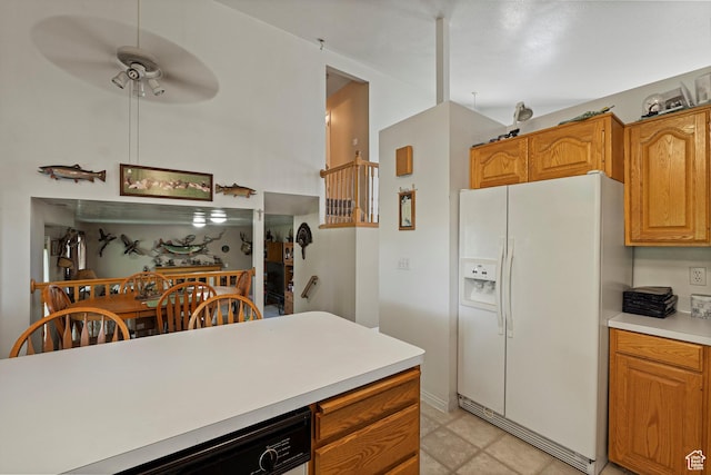 1767 E 2825 N, Layton, UT 84040 - kitchen featuring white fridge with ice dispenser, dishwasher, light countertops, and brown cabinets