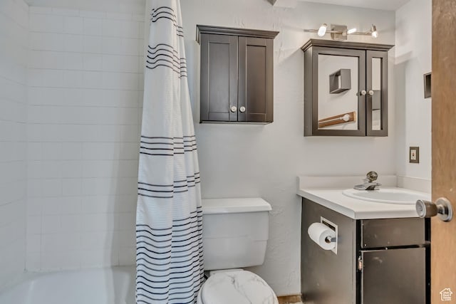 1063 Oxford Dr, Ogden, UT 84403 - bathroom with vanity, toilet, and shower / bath combo with shower curtain