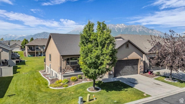 1848 W 645 S, Orem, UT 84059 - view of front of property with a mountain view, concrete driveway, a front yard, a garage, and a residential view