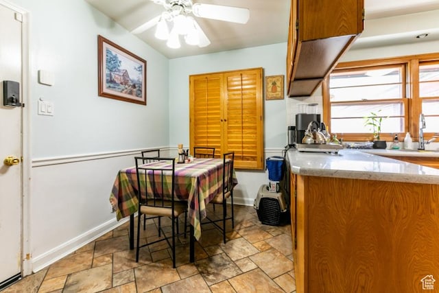 611 E 100 N, Brigham City, UT 84302 - dining space featuring light stone finish floors and ceiling fan