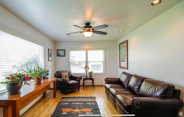 331 W Elberta Dr, Pleasant View, UT 84414 - living room with ceiling fan, recessed lighting, baseboard heating, and light wood finished floors