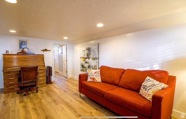 331 W Elberta Dr, Pleasant View, UT 84414 - living area with a textured ceiling, light wood-style floors, recessed lighting, and baseboards