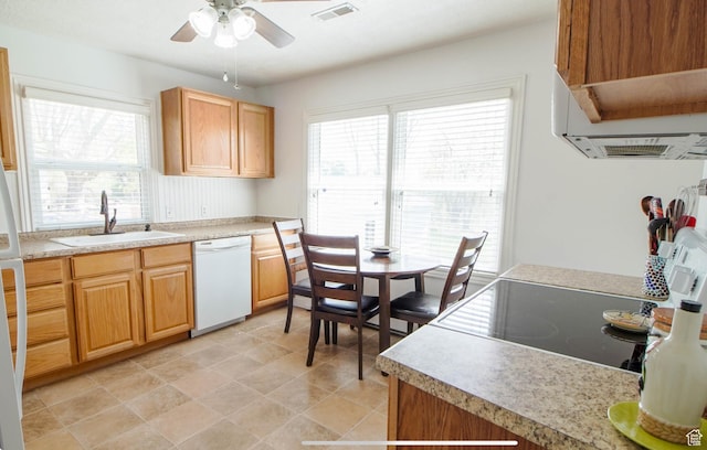 331 W Elberta Dr, Pleasant View, UT 84414 - kitchen with a sink, dishwasher, a ceiling fan, light countertops, and exhaust hood