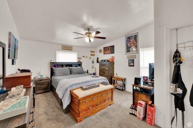 1589 E Ridgefield Rd, Spanish Fork, UT 84660 - bedroom featuring light carpet, vaulted ceiling, and a ceiling fan