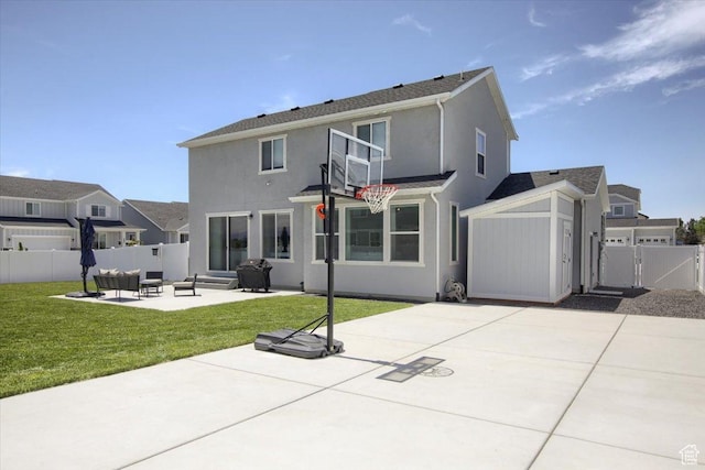 2895 S 2900 W, Syracuse, UT 84075 - back of house featuring a patio, a gate, an outdoor living space, stucco siding, and a residential view