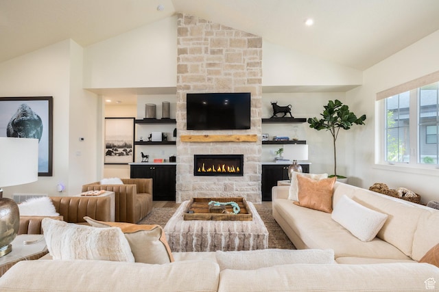 985 Hart Loop, Kamas, UT 84036 - living area with high vaulted ceiling and a fireplace