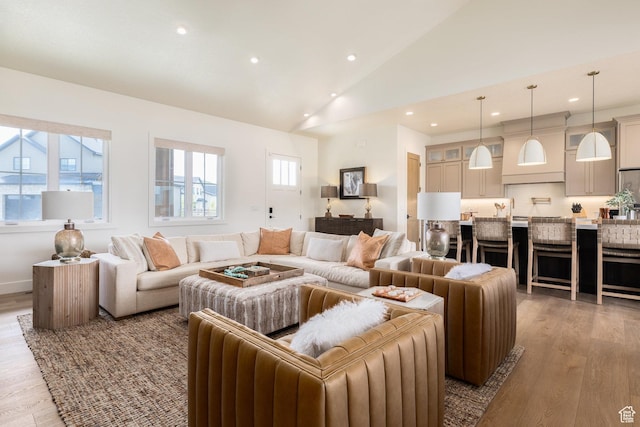 985 Hart Loop, Kamas, UT 84036 - living area featuring light wood-style floors, recessed lighting, and high vaulted ceiling