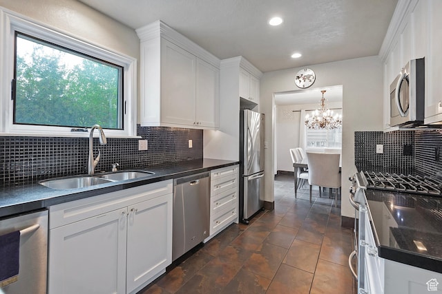 2300 Comstock Dr, Park City, UT 84060 - kitchen featuring stainless steel appliances, a sink, dark countertops, white cabinetry, and healthy amount of natural light