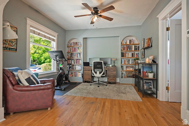 271 E Kensington Ave S, Salt Lake City, UT 84115 - office space with ceiling fan, wood finished floors, and built in shelves